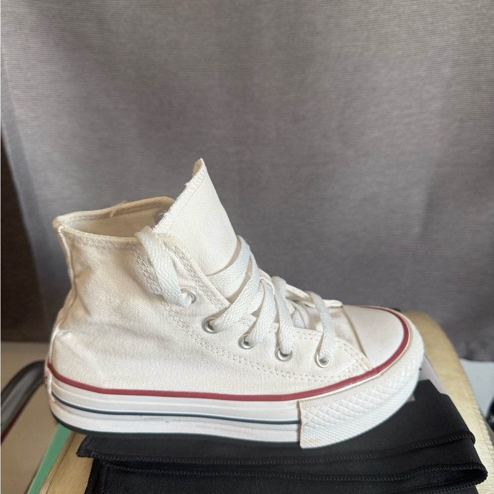 Converse Kids White Sneakers with Red Trim
